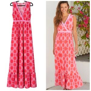 Cabana Life Maxi Dress Women S Pink Geometric Stretch Resortwear Beach Tropical